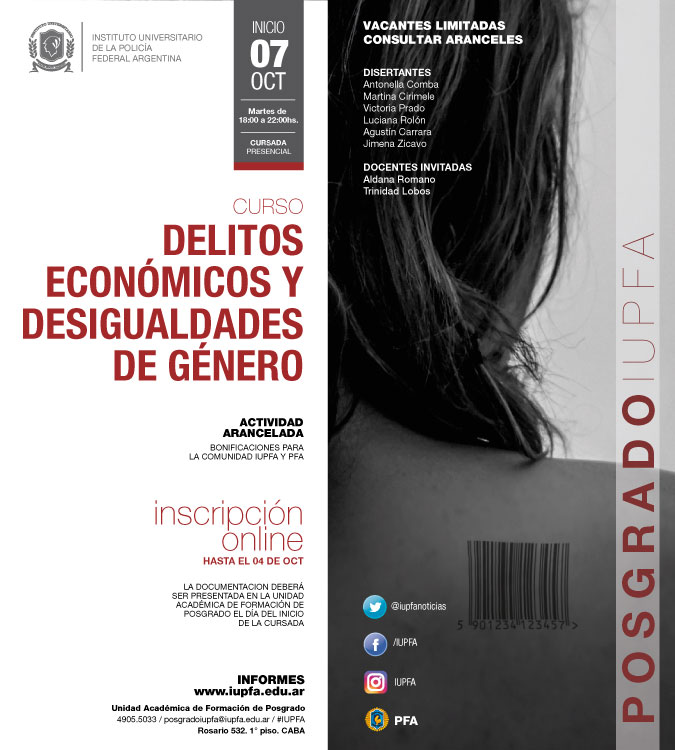 07 DE OCTUBRE . CURSO DELITOS ECONÓMICOS Y DESIGUALDADES DE GÉNERO . IUPFA